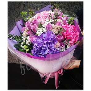 BO112  紫色玫瑰花束 - 紫玫瑰、繡球花束 BO112  紫色玫瑰花束 - 紫玫瑰、繡球花束